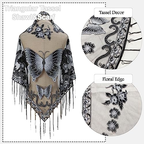 Women’s Elegant Butterfly Print Shawls and Wraps for Evening Dresses Triangle Shawl Wraps Fringed Evening Cape3