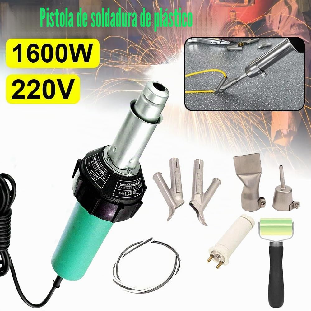 Pistola de aire caliente profesional 1600W 220V, pistola térmica pistola de aire caliente, soldador plástico, pistola de soldadura térmica, 30 ℃ a 680 ℃ ajustable, con boquillas y varillas de PE/PVC