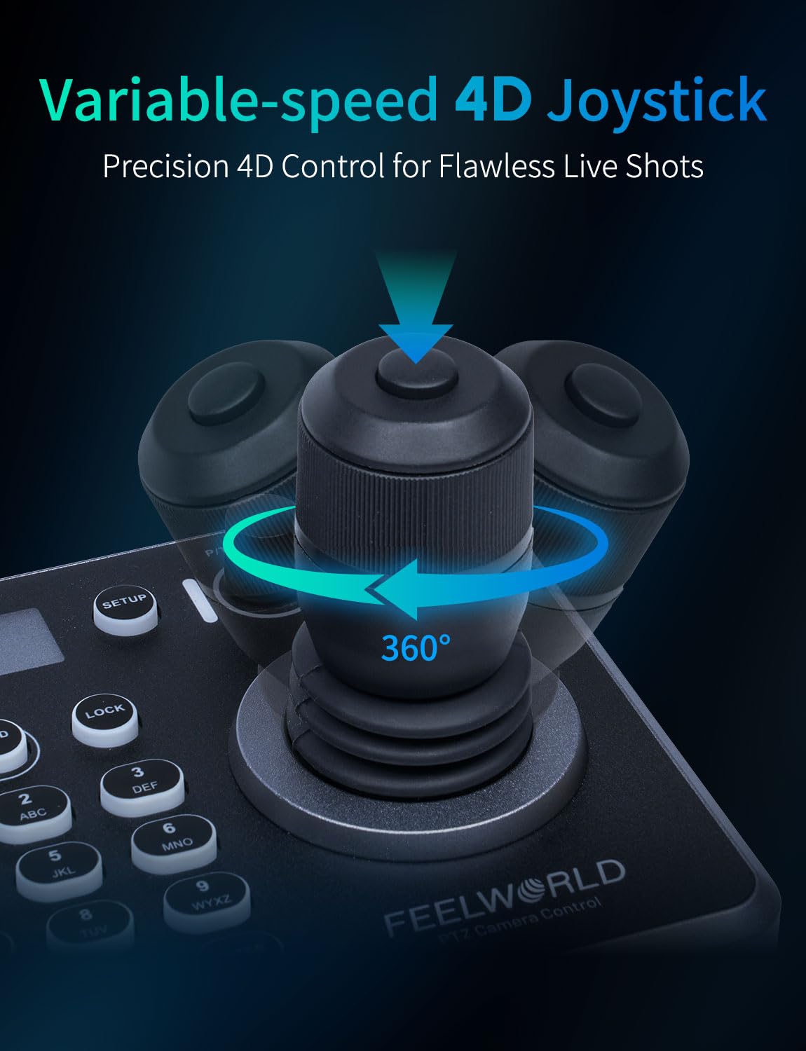 FEELWORLD KBC20N NDI PTZ Camera Joystick Controller, Schermo LCD 4D Joystick Controllo Tastiera Supporto NDI PoE VISCA Pelco-D/P RS422 RS485 RS232 RJ45 per Chiesa Live, Eventi, Live Streaming