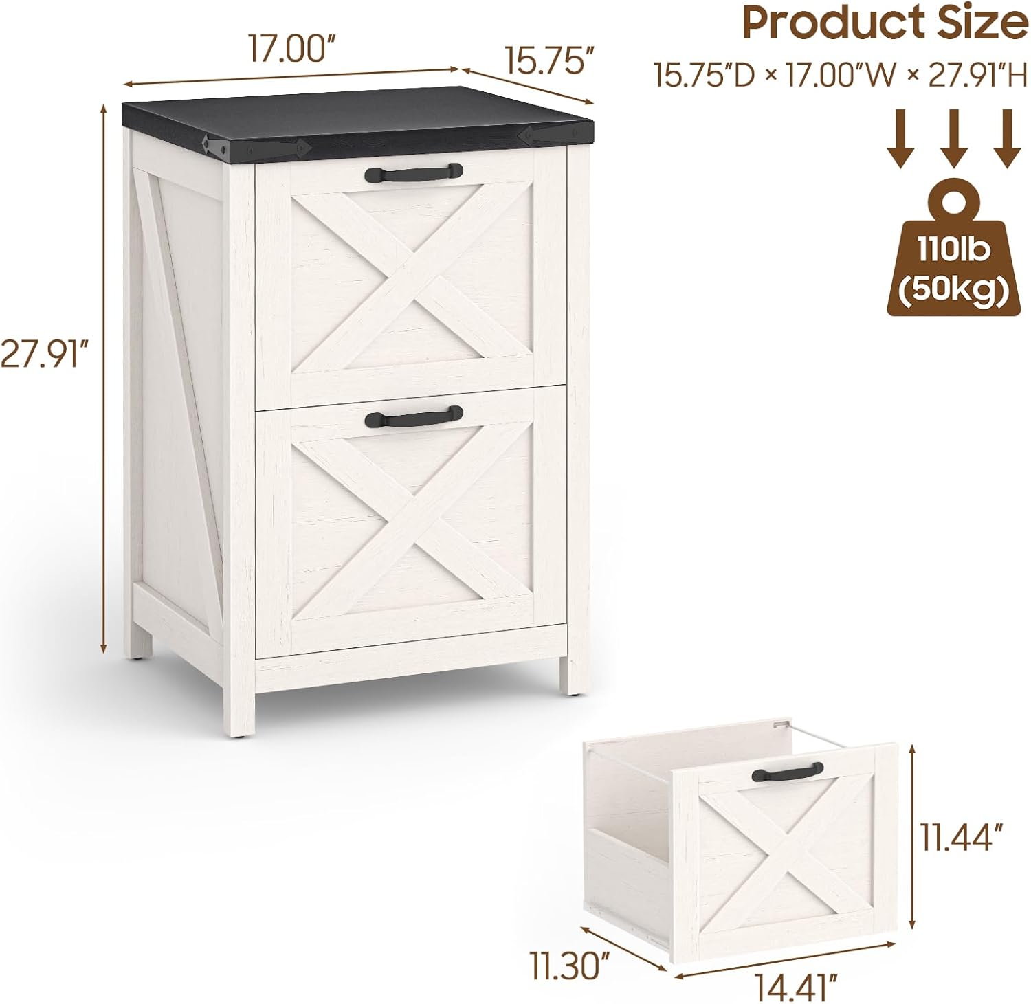 Halitaa 2 Drawer Small File Cabinet, Farmhouse Vertical Filing Cabinet Fits Letter and A4 Size, Under Desk Wooden File Cabinets for Home Office, Printer Stand, White and Black
