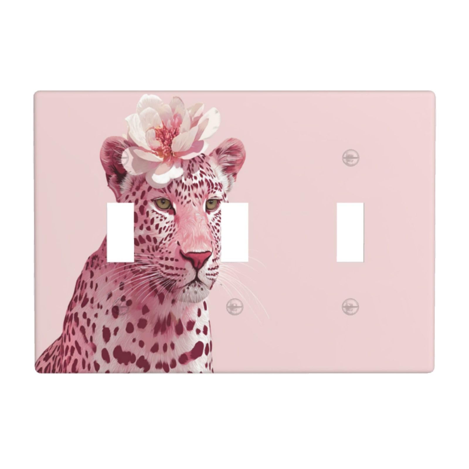 Pink Leopard with A Flower Light Switch Covers 3 Gang Triple Toggle Wall Plate Switchplate Electrical Faceplate for Bathroom Kitchen Bedroom Decor