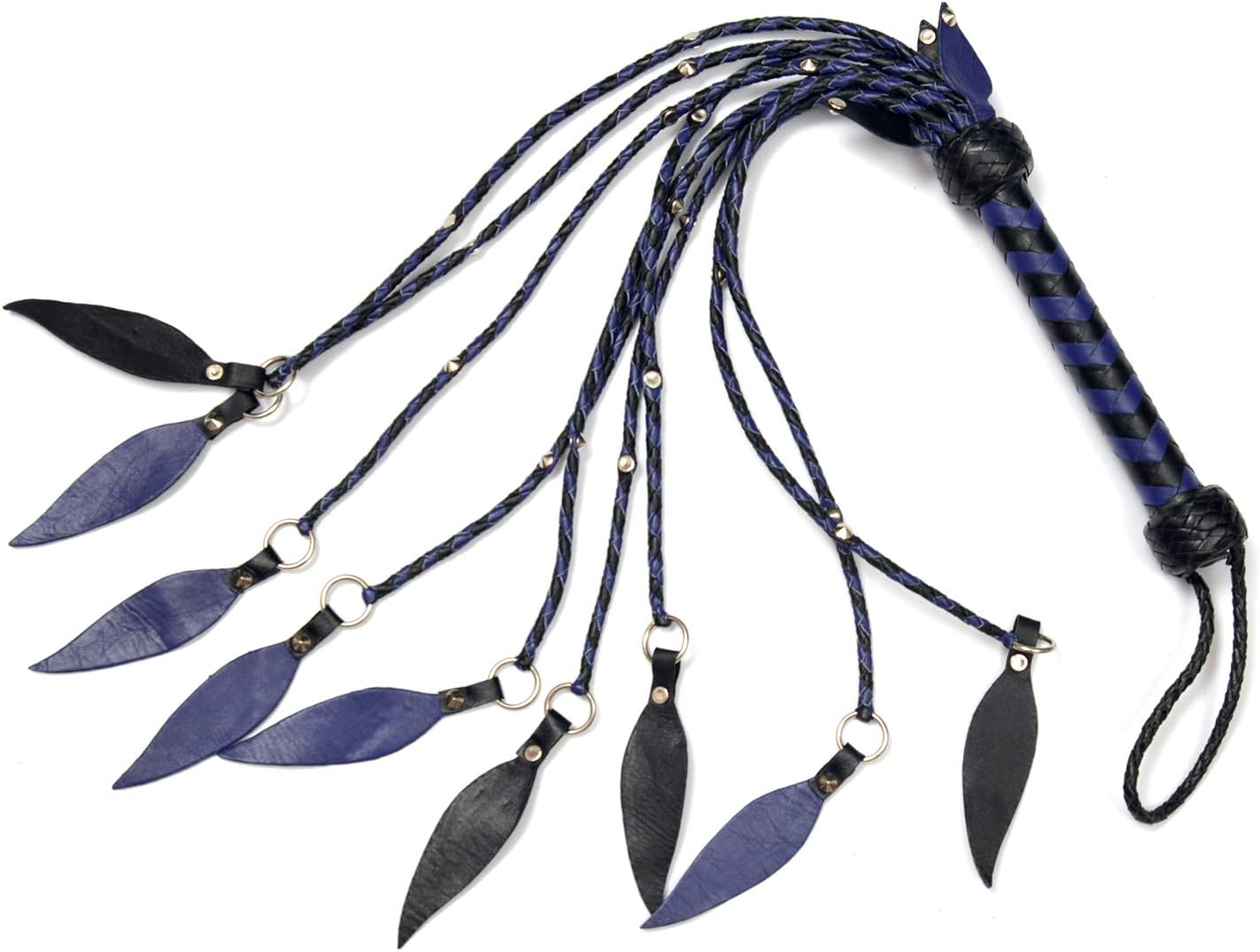 Genuine Real Leather Flogger Steel Studded Purple & Black Whip 09 Tails