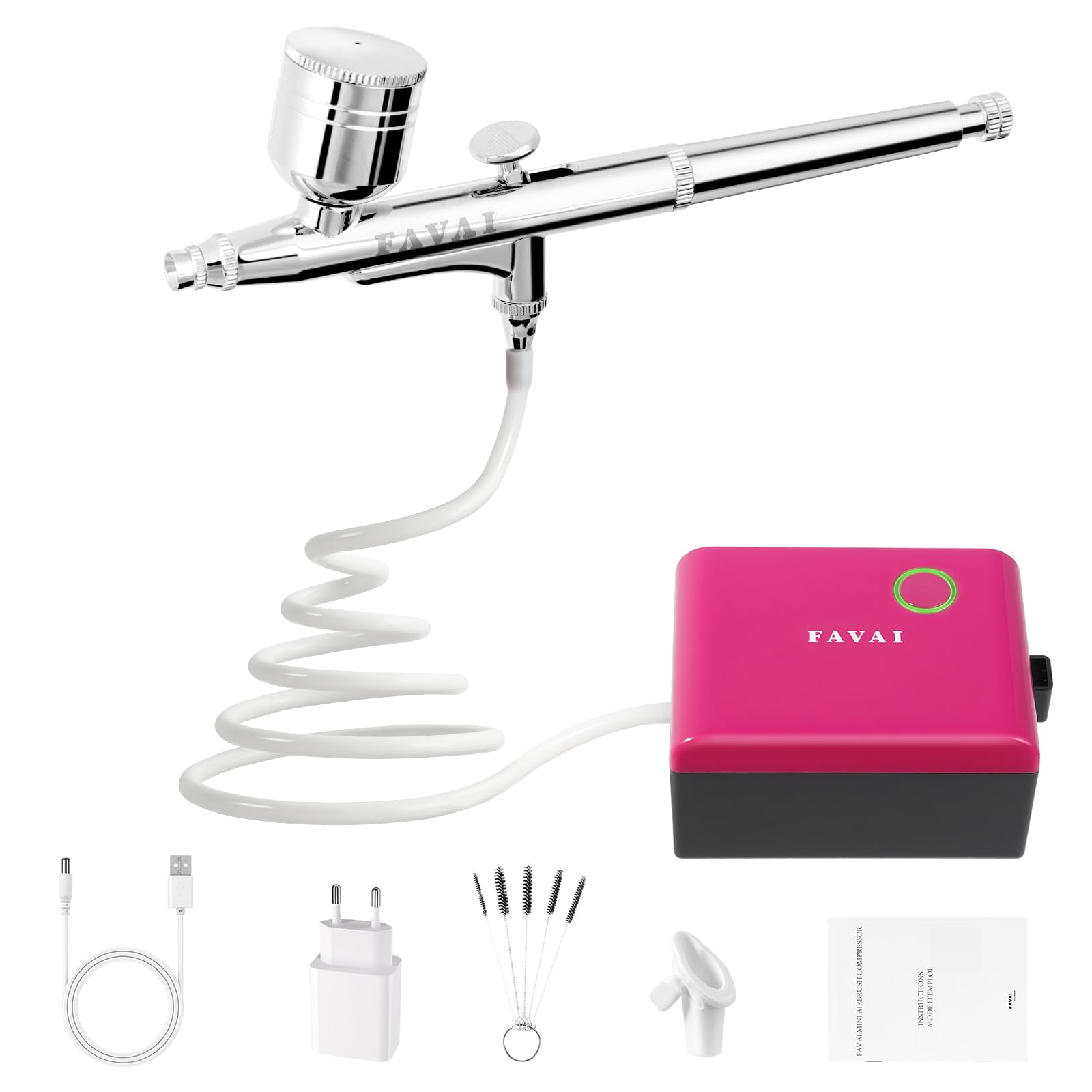 FAVAI Kit Aérographe, Compresseur d’Aérographe Mini Portable Pression Réglable, Rechargeable Haute Précision Compresseur d’Aérographe, Cosmétiques, Stylisme, Peinture (Rose)