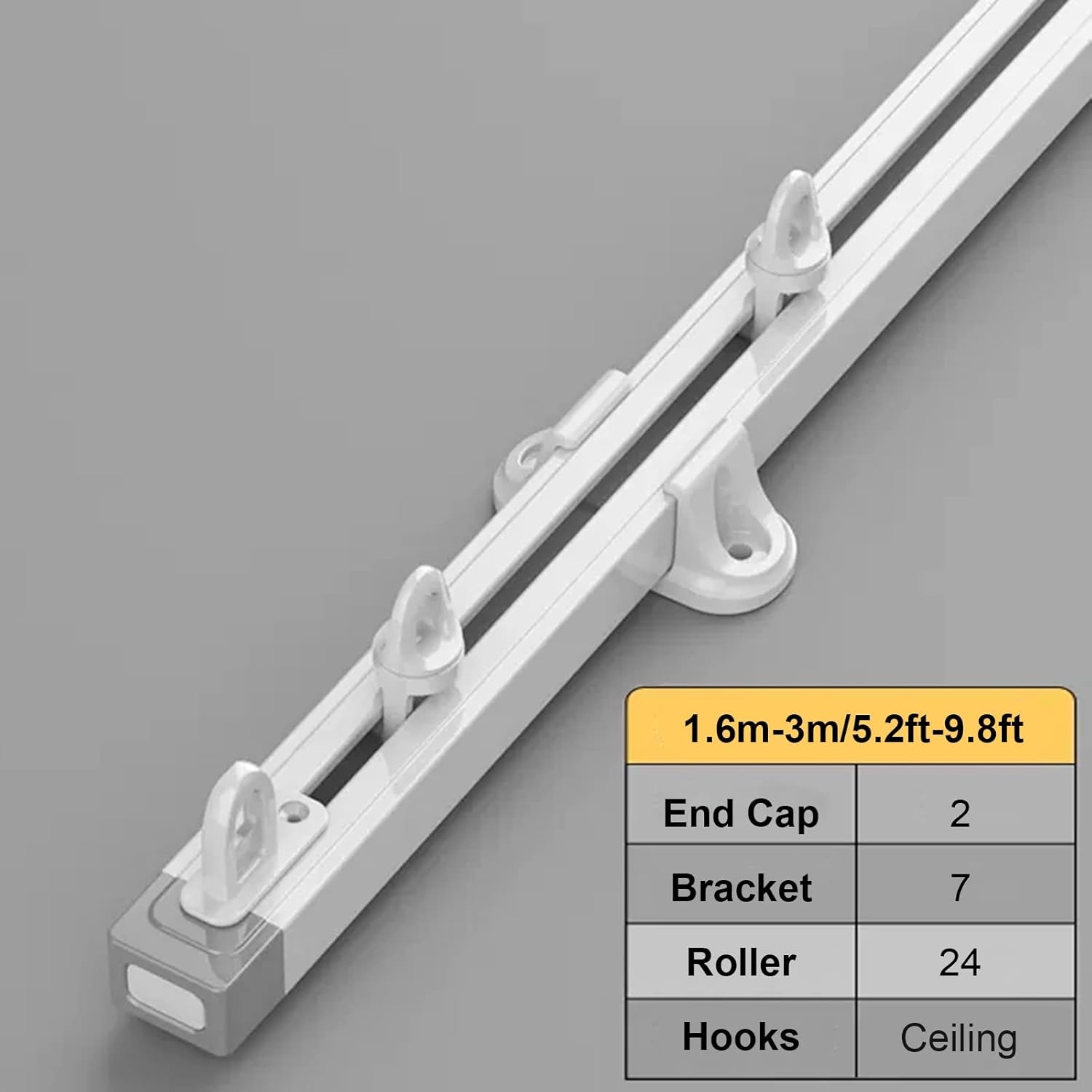 Room Divider Ceiling Track Hospital Metal White Ceiling Track for Heavy Curtains, Telescopic Room Divider Rail Rod for Living Room/Balcony/Cabinet, Load 50KG(1.6m-3m/5.2ft-9.8ft)