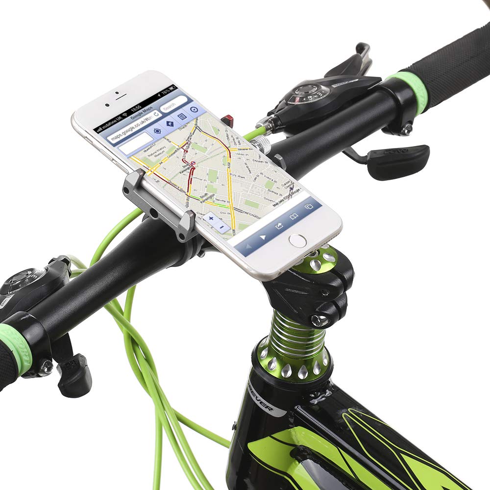 Lixada Supporto per telefono da bicicletta + bande di sicurezza, regolabile, universale, supporto per telefono portatile per manubrio della bicicletta, mountain bike, GPS, staffa a cricchetto, per