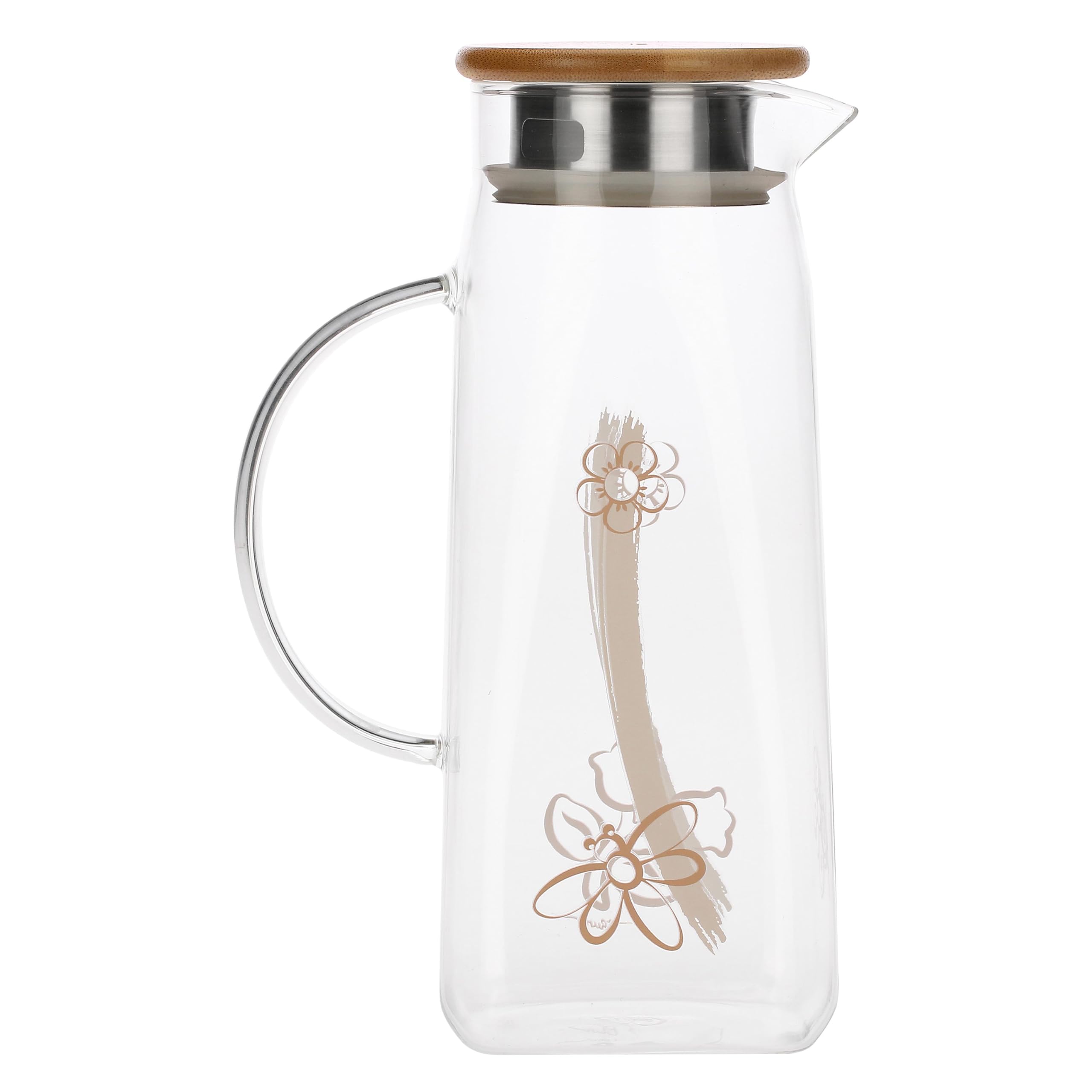 THUN - Caraffa in vetro, Elegance - Vetro borosilicato; acciaio inox; bambù; silicone, 1,4L