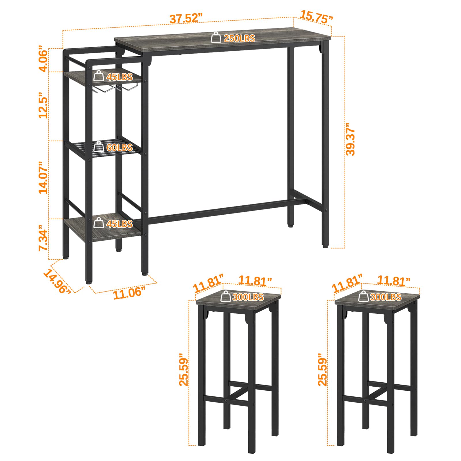 Juego de mesa de bar y sillas para cocinas y apartamentos pequeños, juego de mesa de comedor que ahorra espacio para 2, 3 estantes de almacenamiento con estante de vino integrado, juego de mesa 2