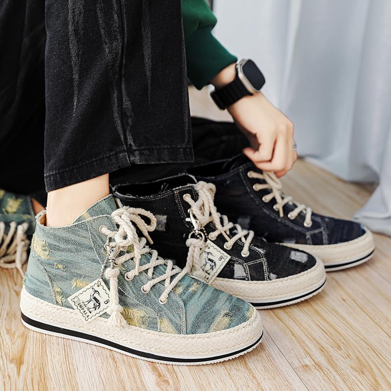 JXpxbao Herren-Skateboardschuhe Im Vintage-Retro-Stil Mit Hohem Schaft, Bequeme, rutschfeste, Lässige Canvas-Sneaker Zum Schnüren Für Outdoor-Aktivitäten Für Herren