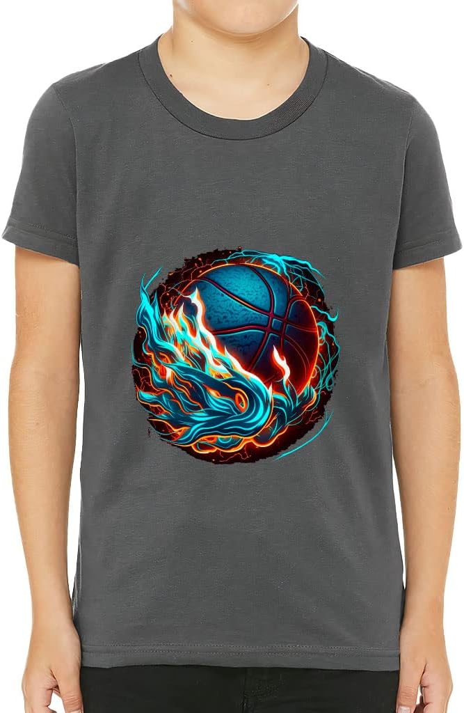 Basketball Flames Kids' T-Shirt - Ball on Fire T-Shirt - Blue Flames Tee Shirt for Kids