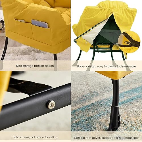 Miniatura 5 de Axonl - Silla perezosa con otomana, sillas modernas para sala de estar, cómoda silla de lectura con reposapiés, sillón con bolsillo lateral para