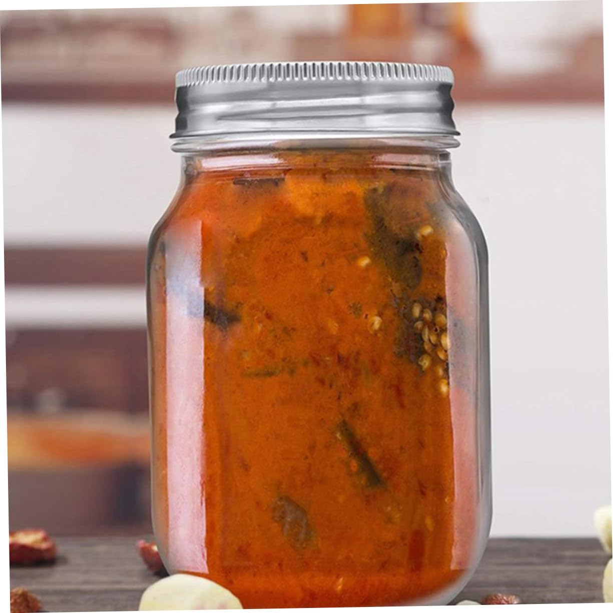 6 pezzi Barattoli Mason Ermetico Vasi in Vetro Trasparente per Marmellate e Conservazione Alimentare Vasetti Sigillati Resistenti e Riutilizzabili