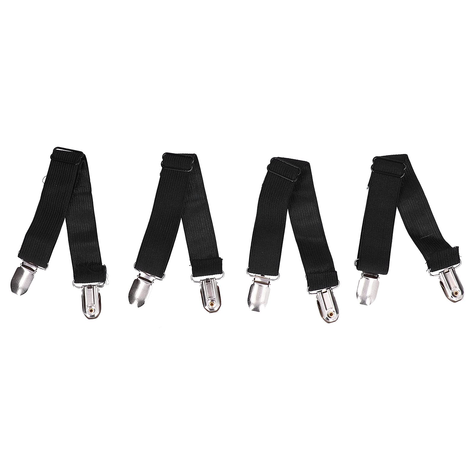KIMISS 4Pcs Adjustable Bed Sheet Fasteners - Secure Clamp/Holder Holders for Fitted Sheets, Elastic Straps for Sofa and Bed - Prevent Slipping Corners (Black)