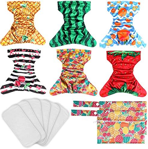Lictin Washable Potty Training Pants - 6PCS Reusable Cloth Nappies Adjustable Pocket Nappy Diaper, 6PCS Bamboo Nappy Inserts with 2 Storage Bags, Suitable for Most Babies and Toddlers 3.6kg-16.3kg