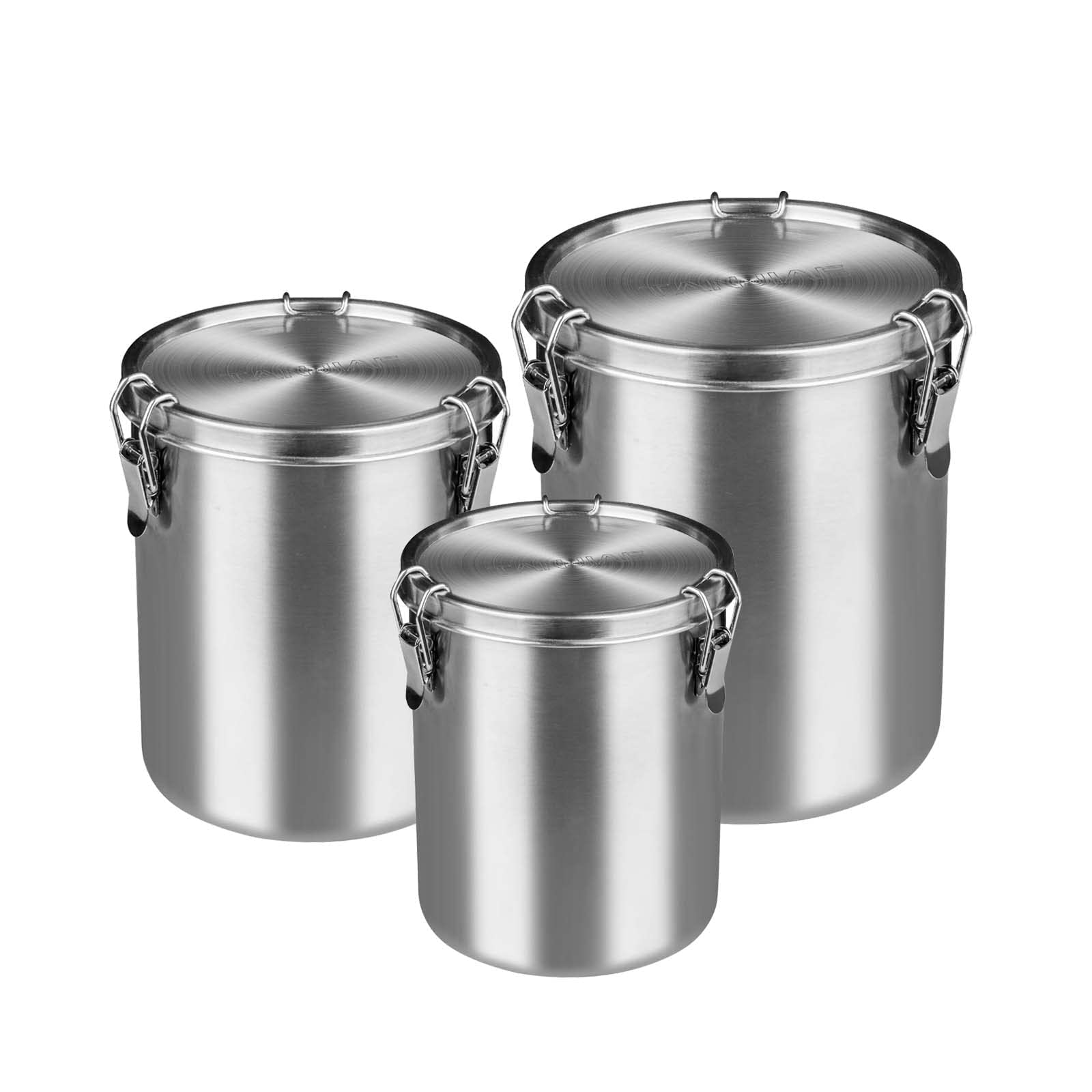 Compact Stainless Steel 100% Airtight Canisters Sets for Small Kitchens | Metal Food Storage Containers with Lids Sealed - Keep Flour, Sugar, Coffee, Tea Fresh for Months (18+35+56 fl oz)