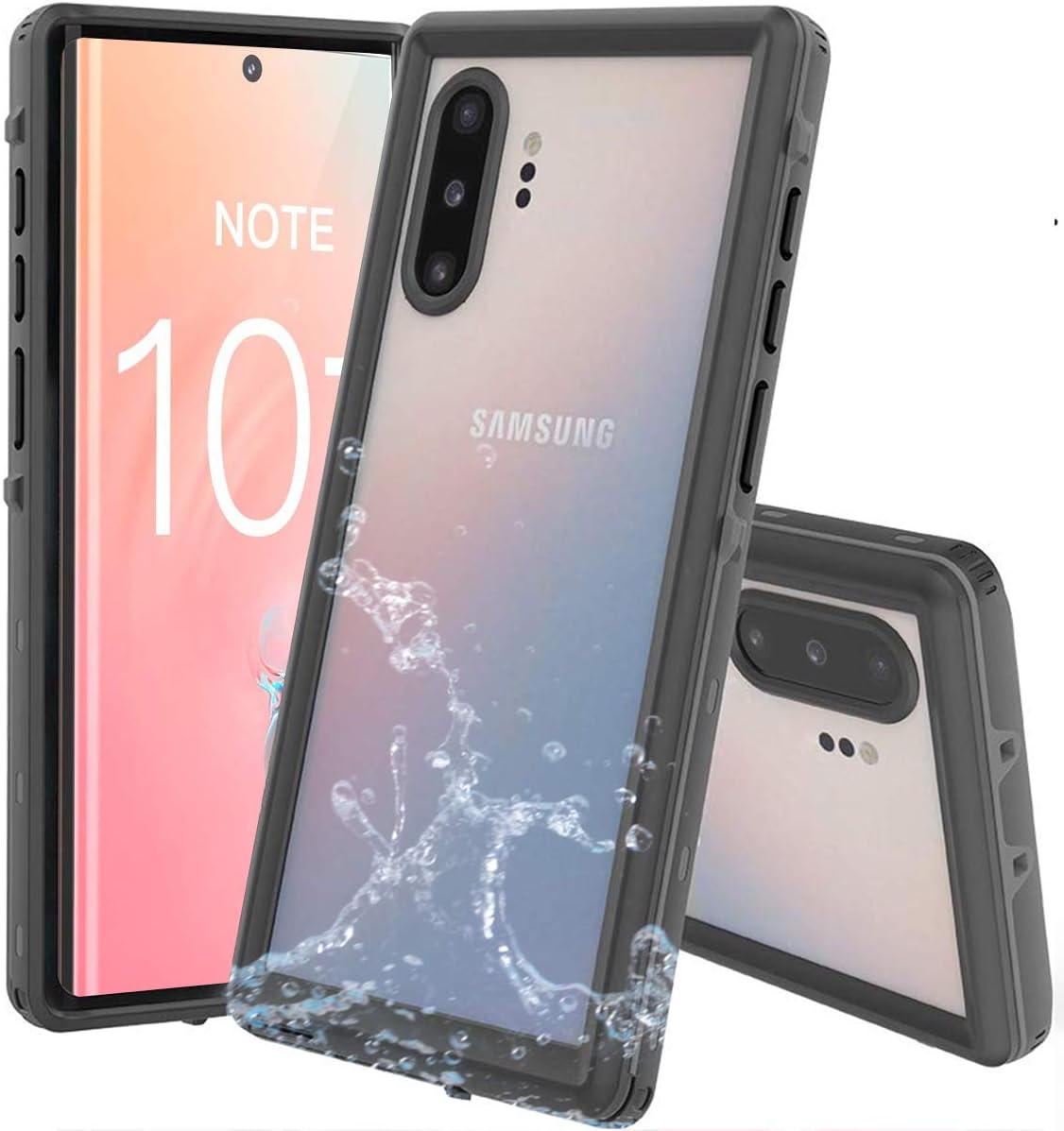 YOGRE Samsung Galaxy Note10+ Plus/Pro/5G Waterproof Case with 2 Sensitive Finger Scanner, IP68 Certified Underwater Full Sealed for Dropproof Dustproof Snowproof Cover Cases (6.8 Inch, Black&Clear)