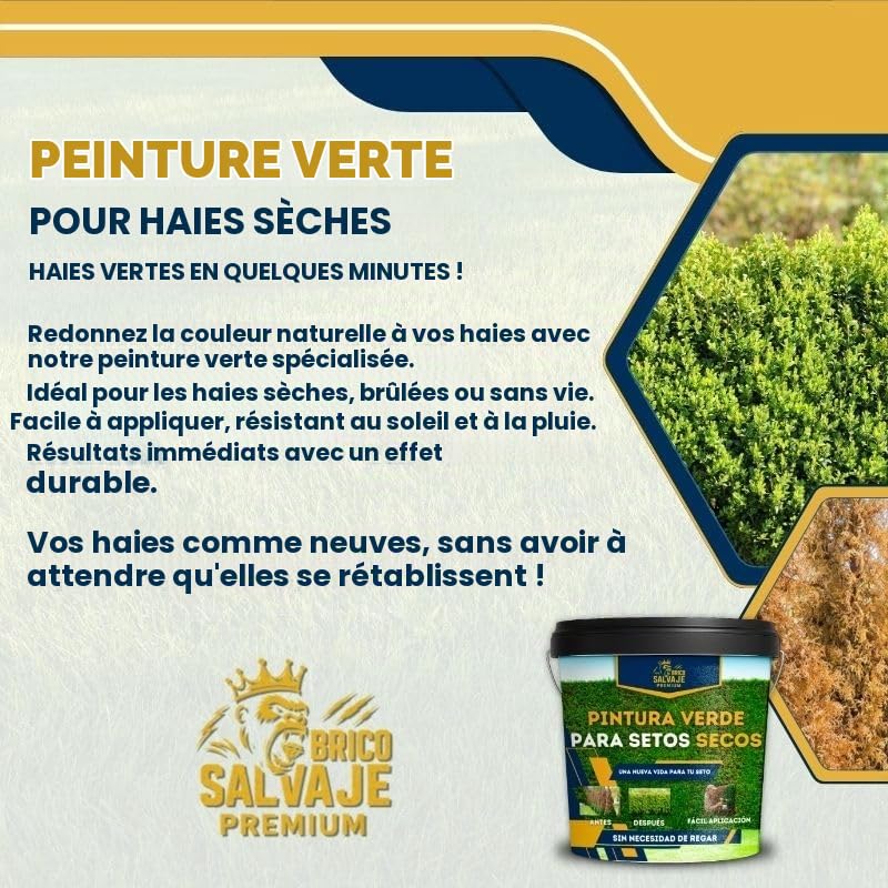 Peinture verte pour haies et clôtures | Revitalisant écologique à l'eau sans solvant | Couvre les zones sèches instantanément | Résistant au soleil et à la pluie | Application au