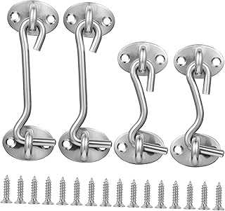 ULTECHNOVO 4pcs Door Hook Swivel Hooks Garage Door Windows Stainless Steel Hooks Eye Hooks Cabinet Door Hook Gate for Wooden Fence Closet Door Latch Privacy Hook Latch Window Latch The Fence