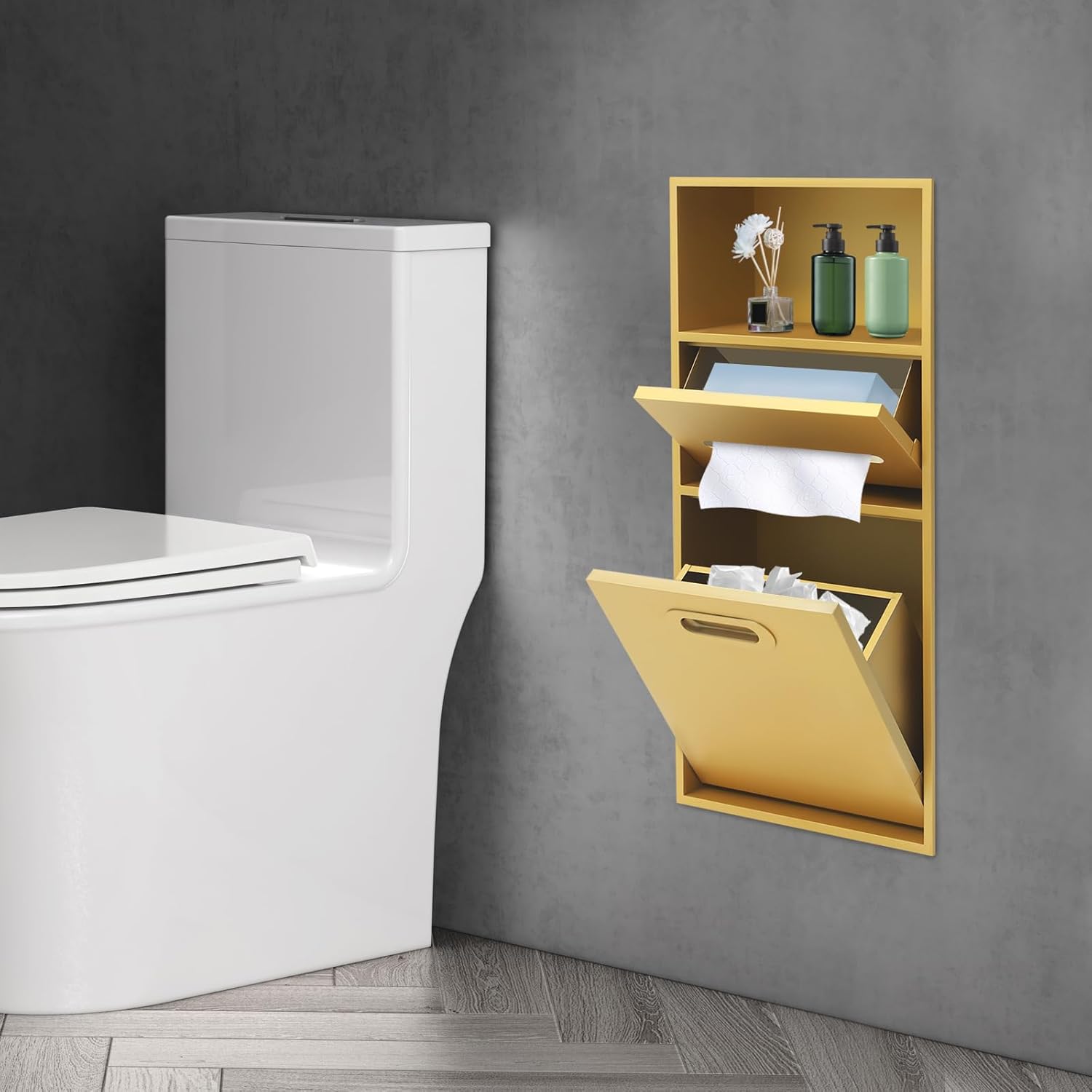 Stainless Steel Shower Niche for Trash Can Stainless Recessed Toilet Paper Niche Gold 26 * 11.8 Trash Can Niche Recessed Toilet Paper Holder for Kitchen Living Room Bedroom Hotel