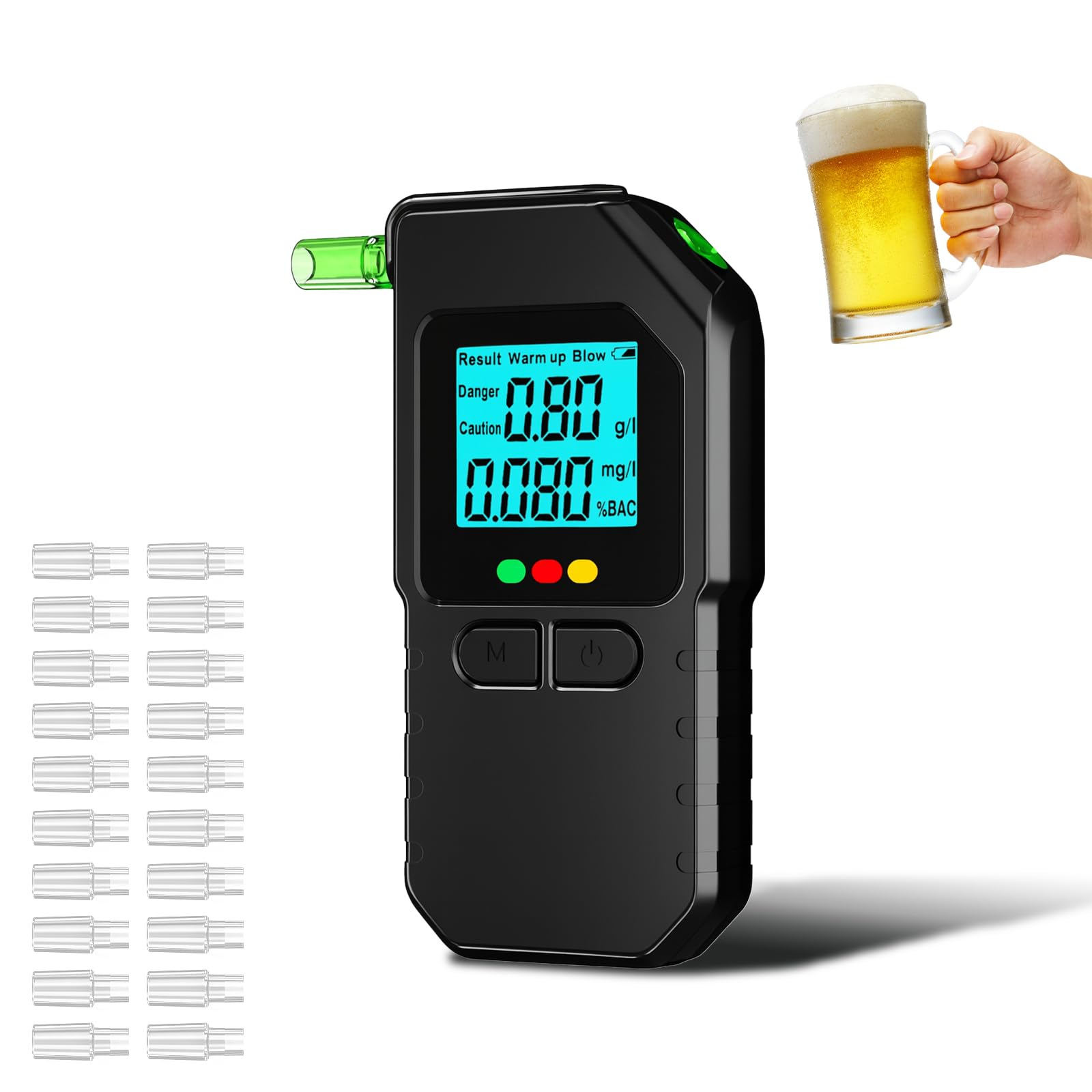 Joyzan Electronique Test Ethylometre, Ethylotest Numérique de Haute Précision avec Affichage Numérique LCD éthylotest Professionnel avec 20 Embouts Buccaux Double Capteur pour Maison Ou Fêtes
