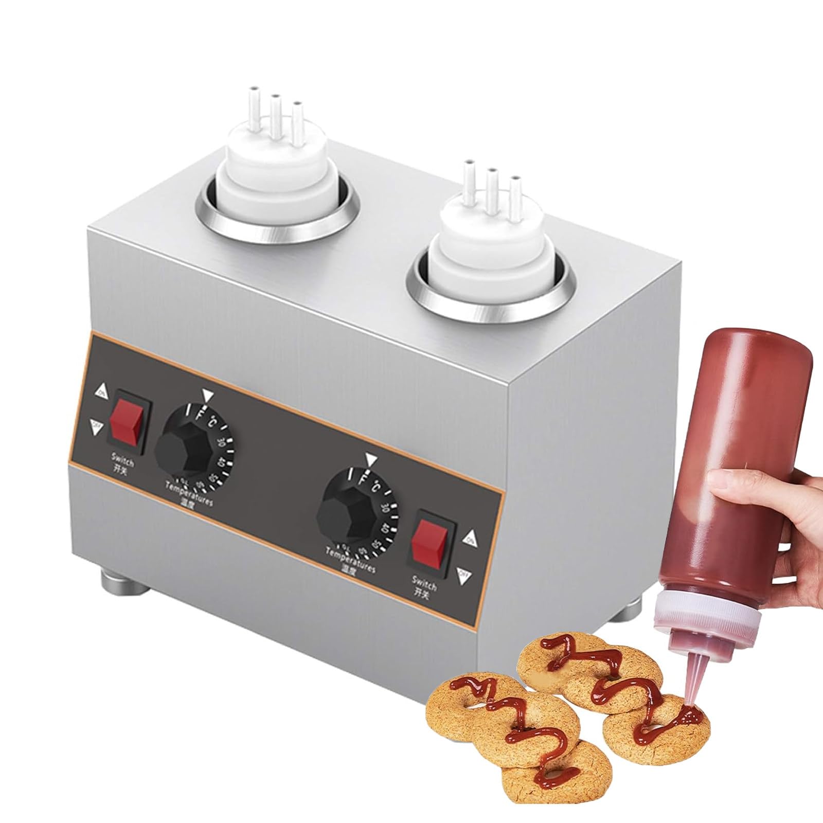 ASerZenith Commercial Electric Sauce And Dispenser For Cheese And Hot Chocolate, Adjustable Temperature 86-185℉, Includes Bottles,2Bottle