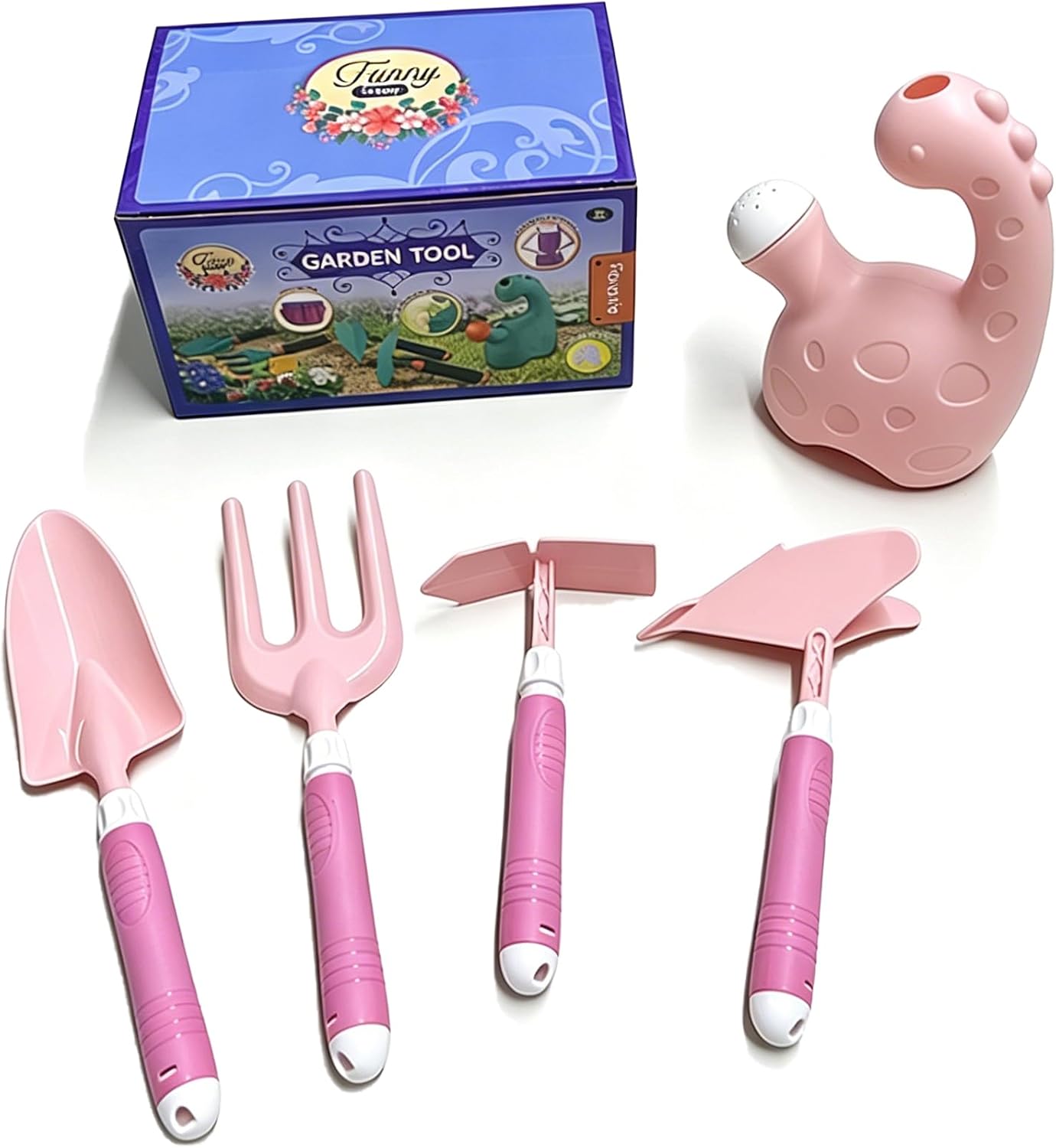 EXBEPE Kids Gardening Tools Set with Watering Can Shovel Pickaxe Hoe Fork- Outdoor Backyard Planting and Sand Beach Toy Kit Planting Sandbox Play Gift for Girls Boys Ages 3+