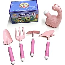 EXBEPE Kids Gardening Tools Set with Watering Can Shovel Pickaxe Hoe Fork- Outdoor Backyard Planting and Sand Beach Toy Kit Planting Sandbox Play Gift for Girls Boys Ages 3+
