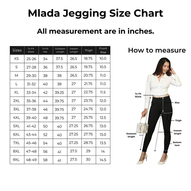 Image of Mlada Slim Fit Jeggings with Elastic Waist Band for Women Office Work Formal Wear Trousers Stretch Cotton Knit High Waist Skinny Fit Jeggings Lycra Pants Travel Comfort Jeggings