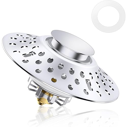 2023 Upgraded Bathtub Stopper with Drain Hair Catcher, Universal Bathroom Tub Stopper with Dual Filtration Design, Pop Up Bathtub Drain Plug for 1.4"-2.0" Drain Hole