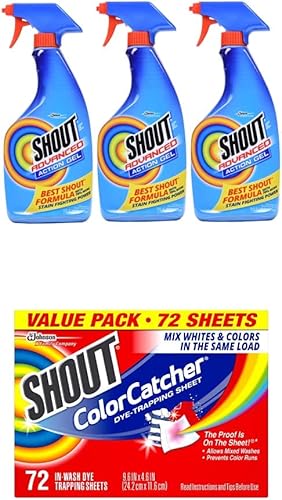 Shout Advanced Spray and Wash - Gel quitamanchas para ropa sucia, la mejor fórmula de grito con hojas de captura de color para lavandería, mantiene