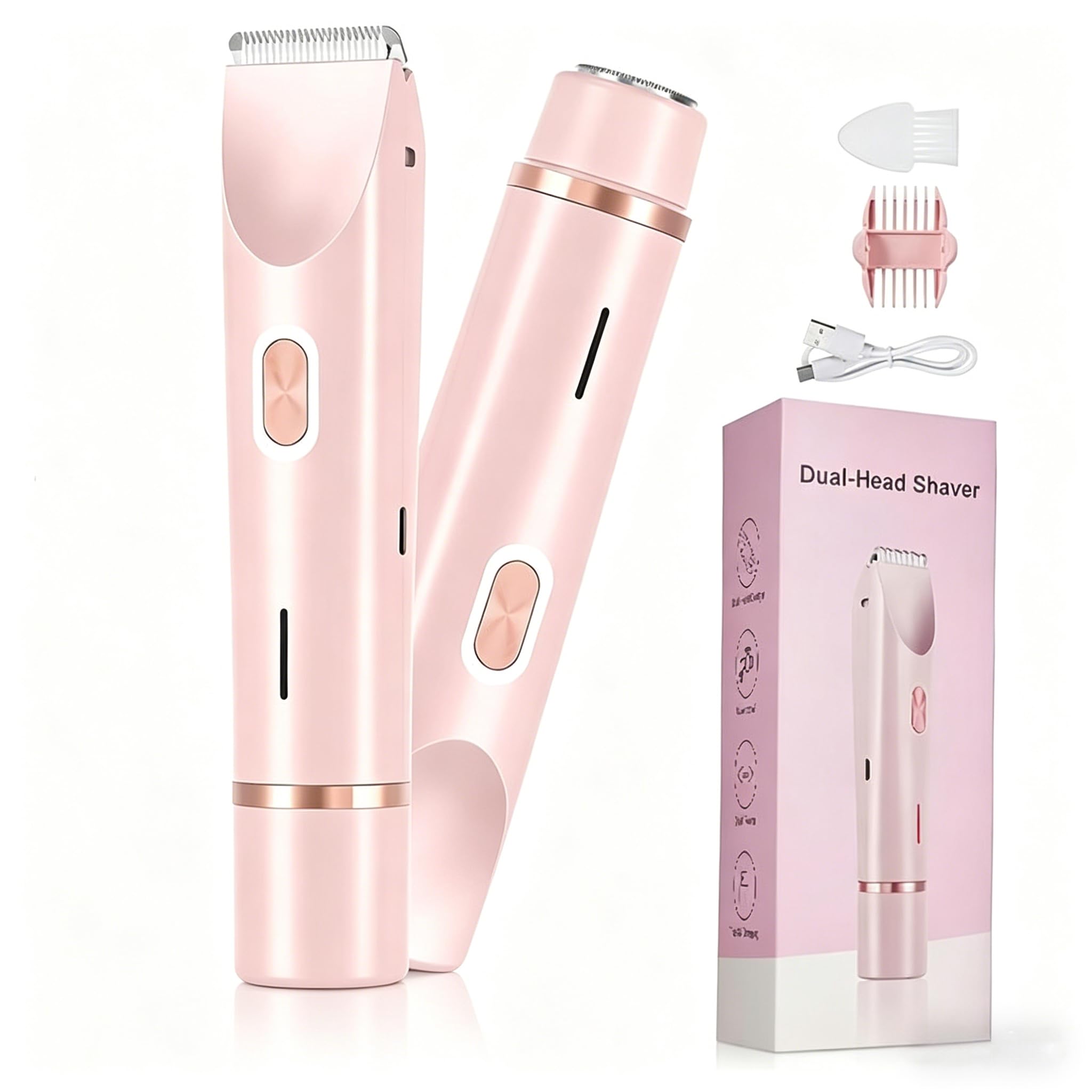Elektrischer Rasierer für Damen, Dual-Kopf Wiederaufladbarer Intimrasierer für Frauen, Multifunktionaler Gesichtshaarentferner für Beine, Achseln und Intimbereich