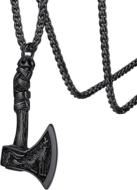 FaithHeart Viking Jewellery for Men Vintage Nordic Axes Pendant Talisman Amulet Necklace Stainless Steel/Gold/Black Plated Norse Mythology Gifts for Male Boys