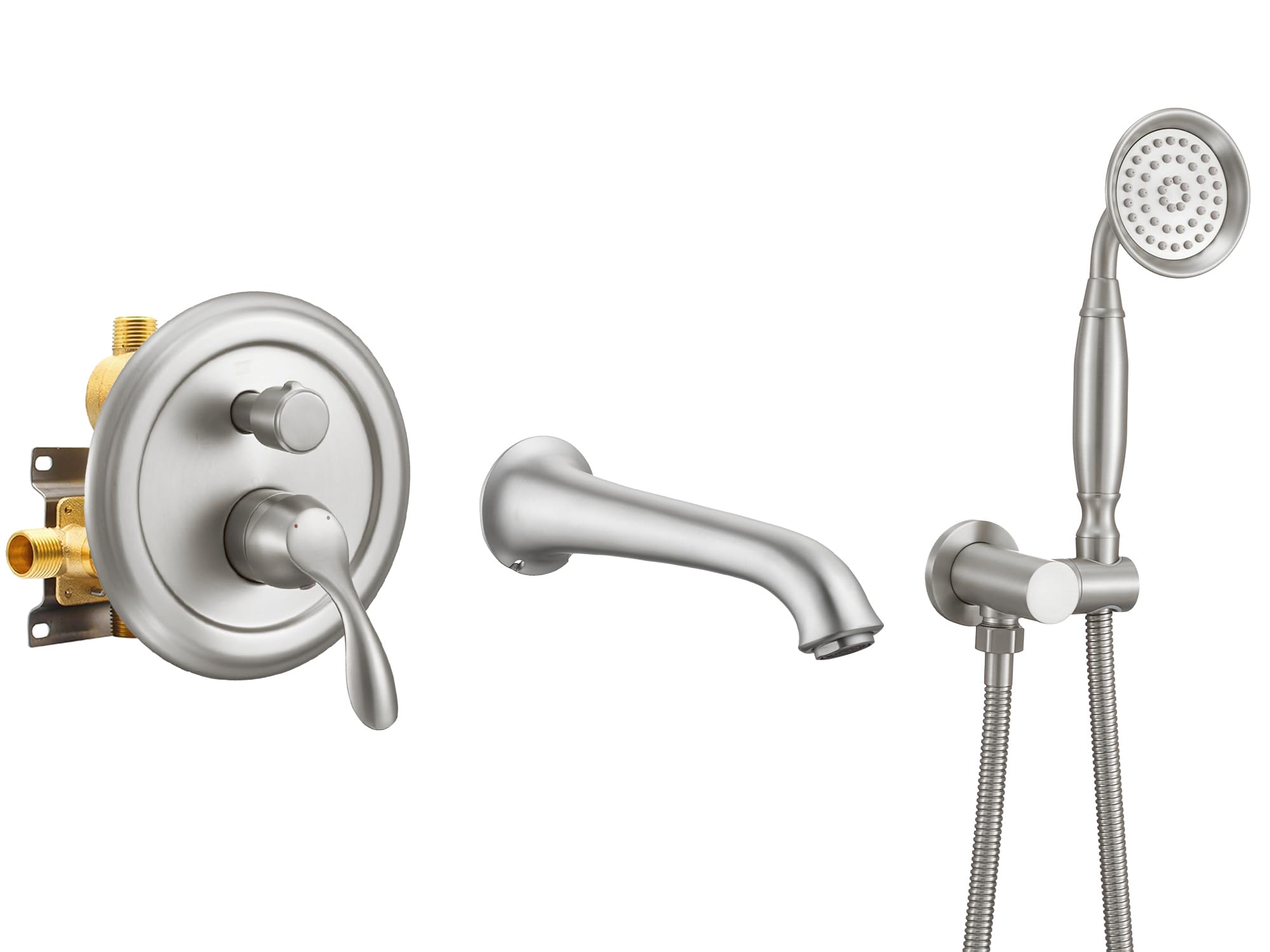 Photo 1 of Dasan Wall Mount Tub Filler Faucet with Handheld Shower - Brushed Nickel