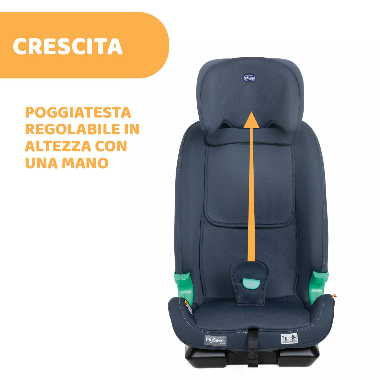 Chicco MySeat Seggiolino Auto I-Size, Sistema Isofix e Top Tether, Cinture Integrate Reclinabile, Regolabile in Altezza, Omologato ECE R 129/03, I Size, 76-150 cm, 15 Mesi, Blu