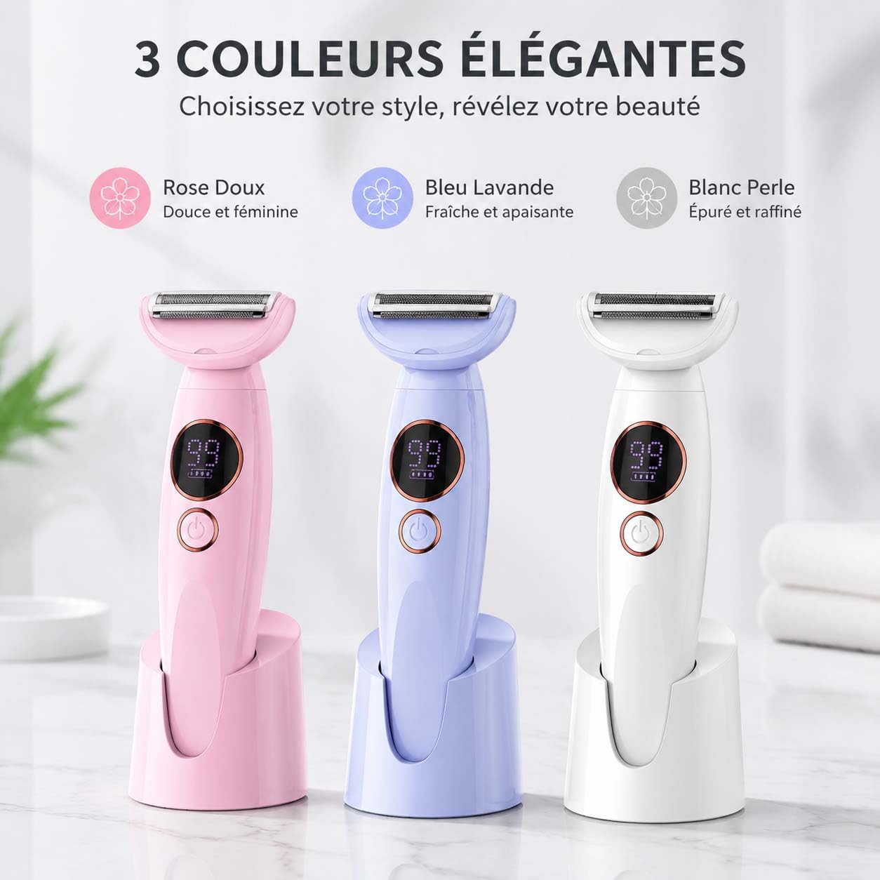 Elios Rasoir Femme 5 en 1, Épilateur Électrique avec Affichage LED, Chargement USB, Étanche Bikini Aisselles Jambes Bleu