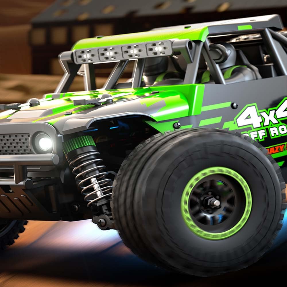 Zdalnie sterowany samochód 1/20 4WD RC dla dorosłych, 40 km/h, silnik ze szczotką węglową RC MonsterTruck, 2,4 GHz, samochód wyścigowy terenowy, 3 baterie (zielony)