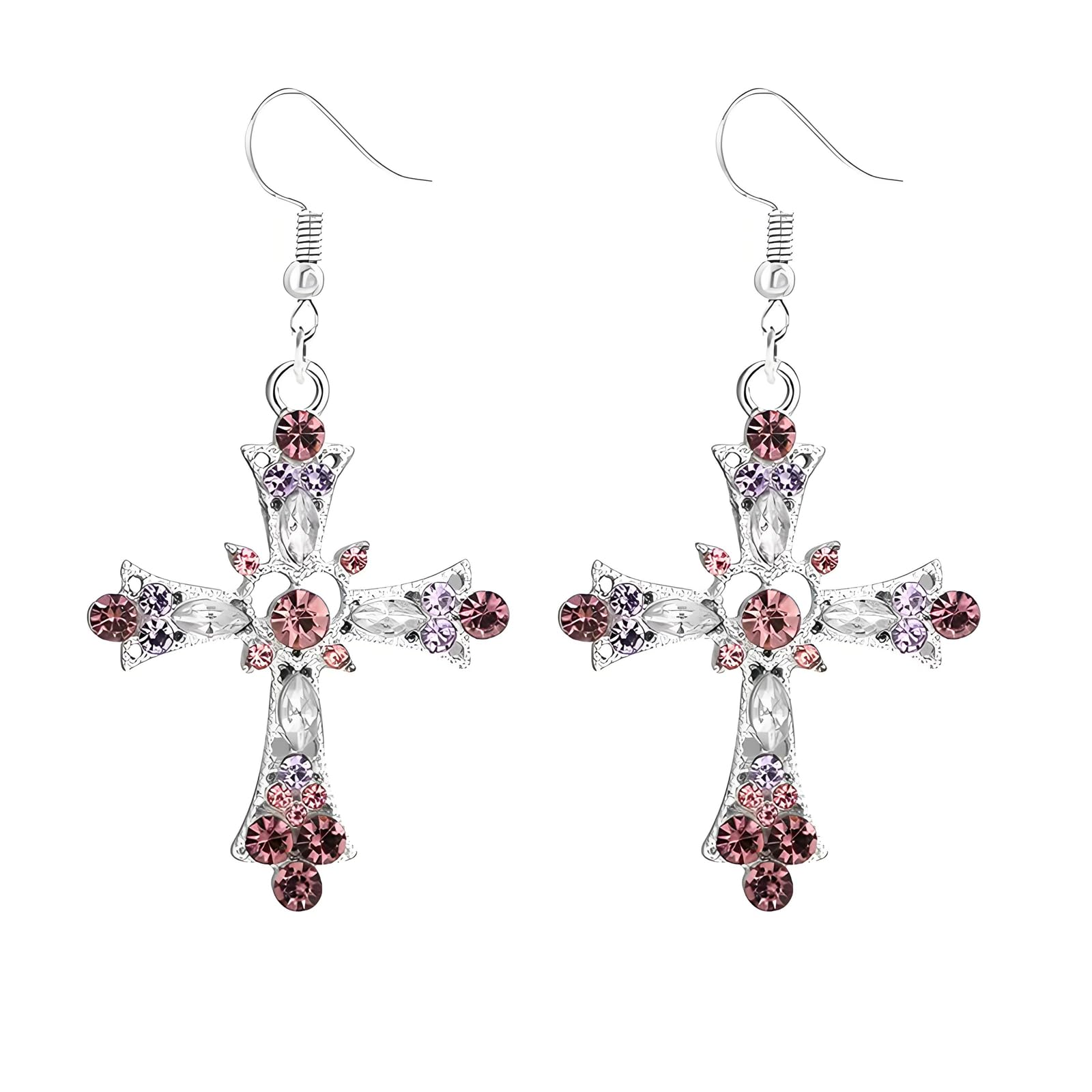 LPYO Cross Earrings for Women Dainty Bohemian Colorful Rhinestone Cross Dangle Earrings punnk Gothic Style Drop Earrings For Love Trust Faith Hope