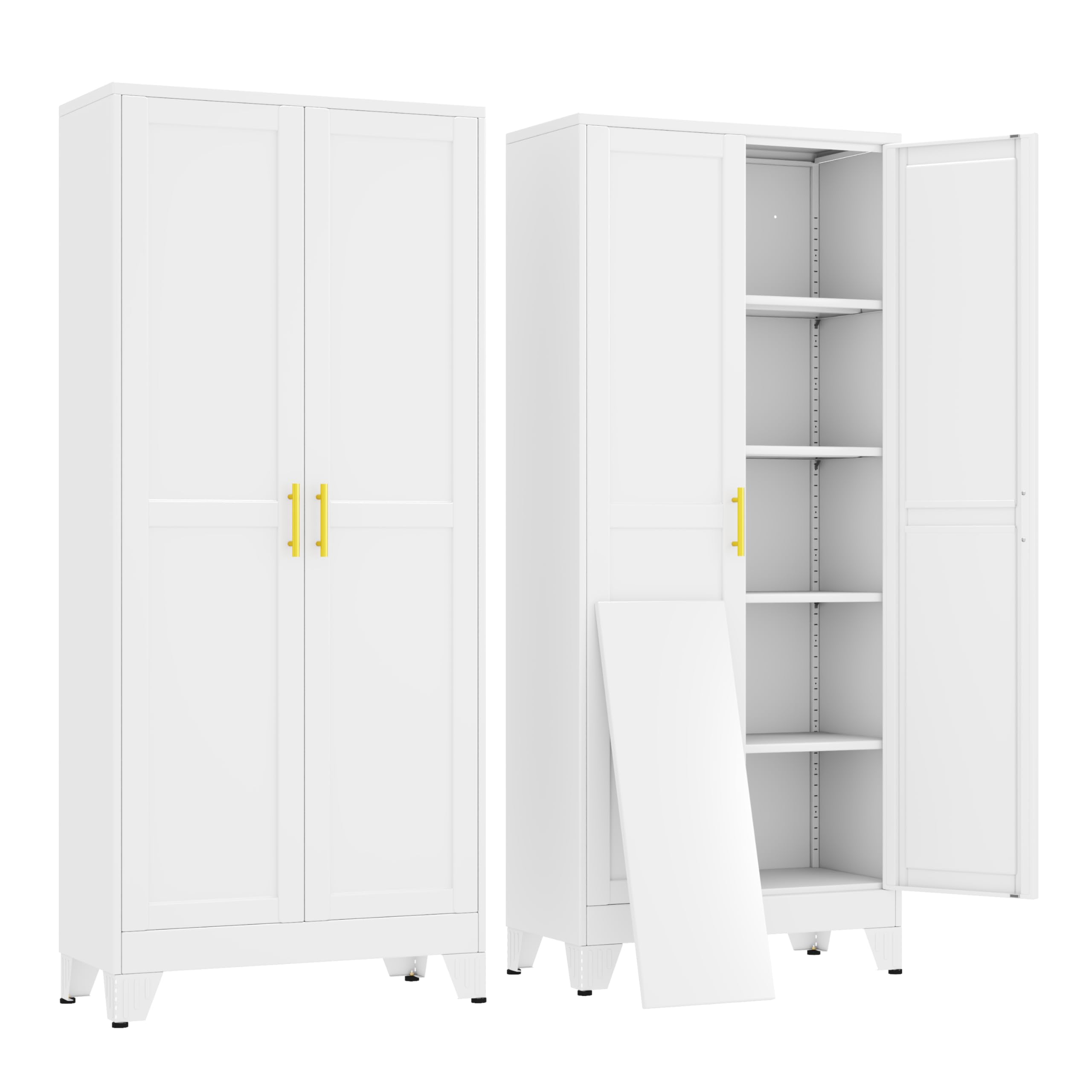 erosoei 71" H Metal Garage Storage Cabinet, Metal Pantry Cabinet with 2 Doors, Locker Steel Cabinet with 4 Adjustable Shelves, Freestanding Cupboard for Garage,Office,Home,Gym,School