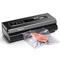 Mesliese Macchina Sottovuoto 90Kpa Precisione 6 in 1 Sistema di Conservazione degli Alimenti Sottovuoto, 2 Rotoli di Sacchetti e 5 Sacchetti Pretagliati, Modalità a Secco e Umido (grigio scuro)