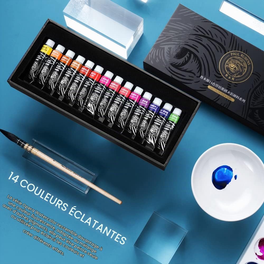 Paul Rubens Lot de 14 tubes de peinture aquarelle de 5 ml - Hautement pigmentés et non toxiques - Idéal pour la bande dessinée, l'illustration, pour les artistes, les peintres amateurs