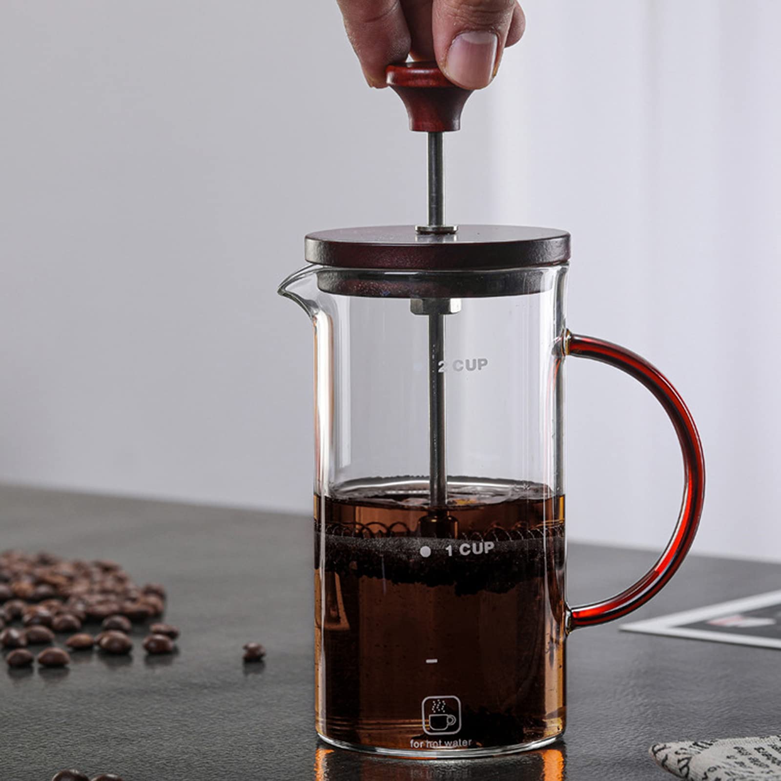 Zaparzacz do kawy French Press - Praska do kawy - Szklany zaparzacz do kawy Cold Brew - 3-warstwowy system filtracji dla dobrej kawy w domu i biurze, mahoń, 800 ml