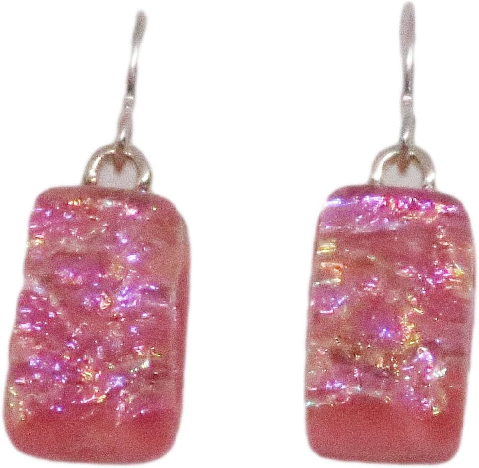 Super Peach Textured Fused Dichroic Glass Sterling Silver Earrings N242