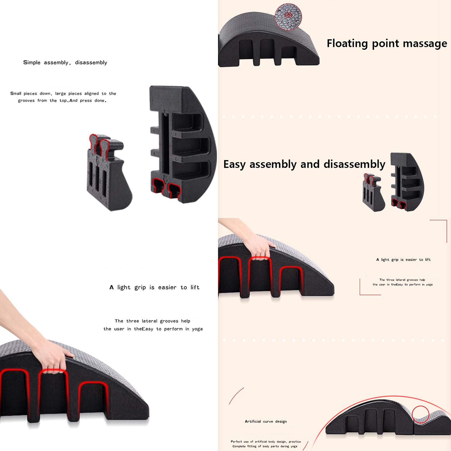 Pilates Lettino per Massaggi, Ortesi della Colonna vertebrale Pilates Deformità spinale Correzione cervicale Schiuma Yoga Correzione della cifosi Attrezzature per Il Fitness Pilates Arc, Nero