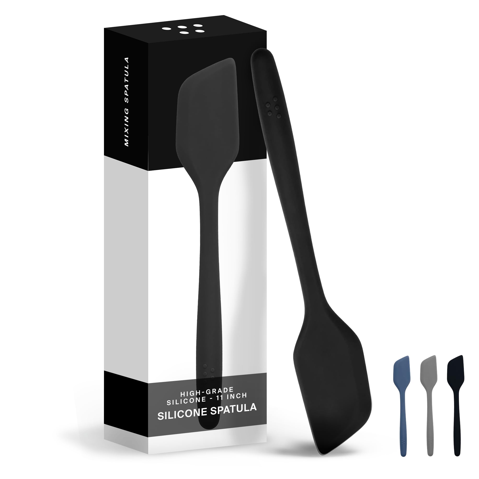Misen Hitzebeständiger Silikon-Spatel – Antihaft-Kochgeschirrsicherer, flexibler Küchenwender zum Backen, Eiermischen, Pfannkuchenwender – große, langlebige Gummilöffel – 27,9 cm – Schwarz