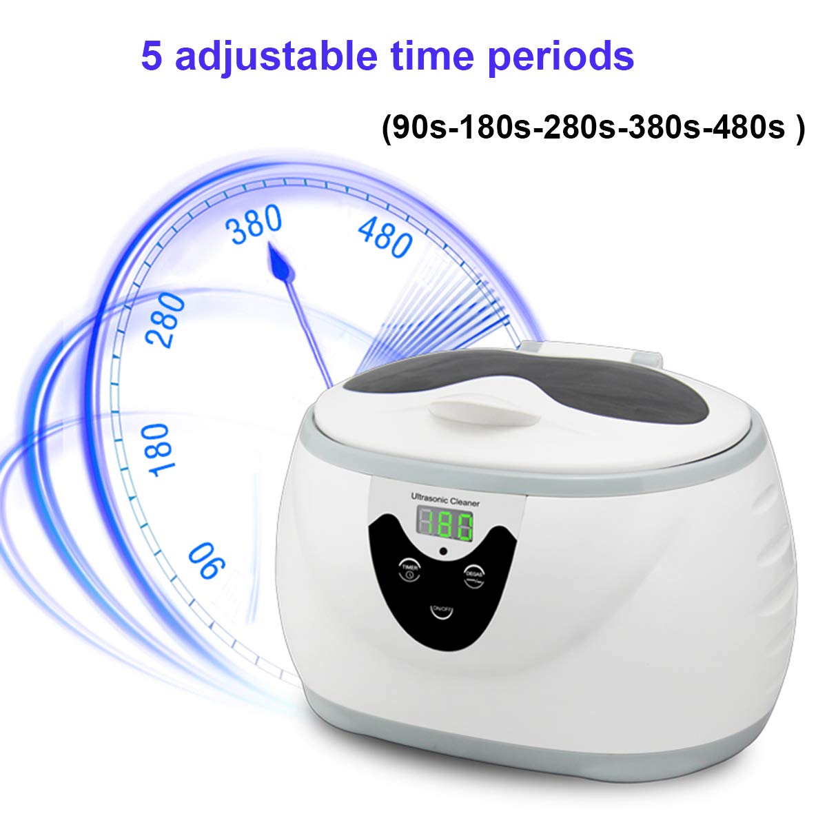 JHM-Detergente Occhiali Ad Ultrasuoni Professionale 600Ml,Macchina per Gioielli con Pulitore Ad Ultrasuoni con 5 modalità di Pulizia Porta Orologio per Collane Anelli Orologi Protesi