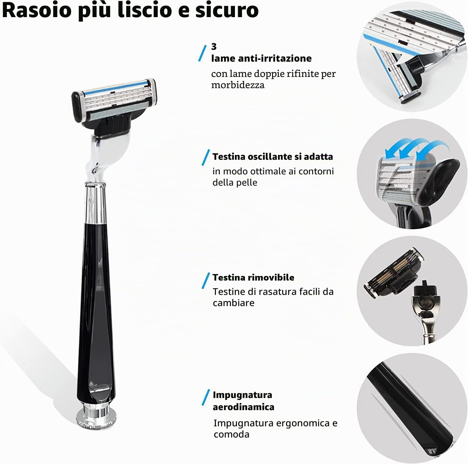 Kit 4in1 per Rasatura con Mach 3 | Supporto in Acciaio Inox con Scodella, Pennello & Rasoio - Set Completo per una Rasatura Perfetta