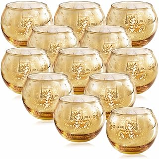 LAMORGIFT 12 Pcs Gold Votive Candle Holders -Gold Mercury Glass Candle H...