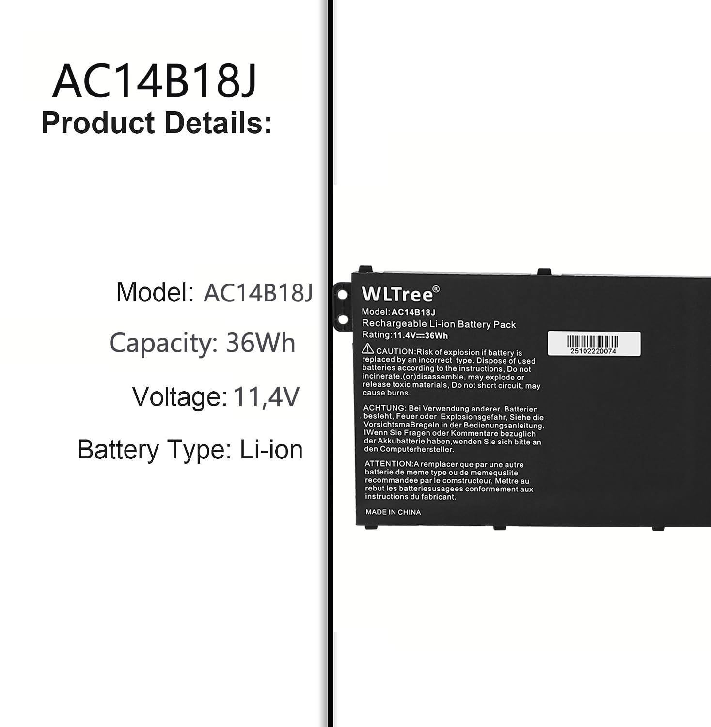 AC14B13J AC14B18J 3ICP5/57/80 Batteria per Acer Aspire ES1-111M ES1-131 ES1-521 ES1-522 ES1-531 ES1-533 ES1-571 ES1-731 ES1-731G, Chromebook 11 CB3-111 13 CB5-311, Extensa 2519 Battery