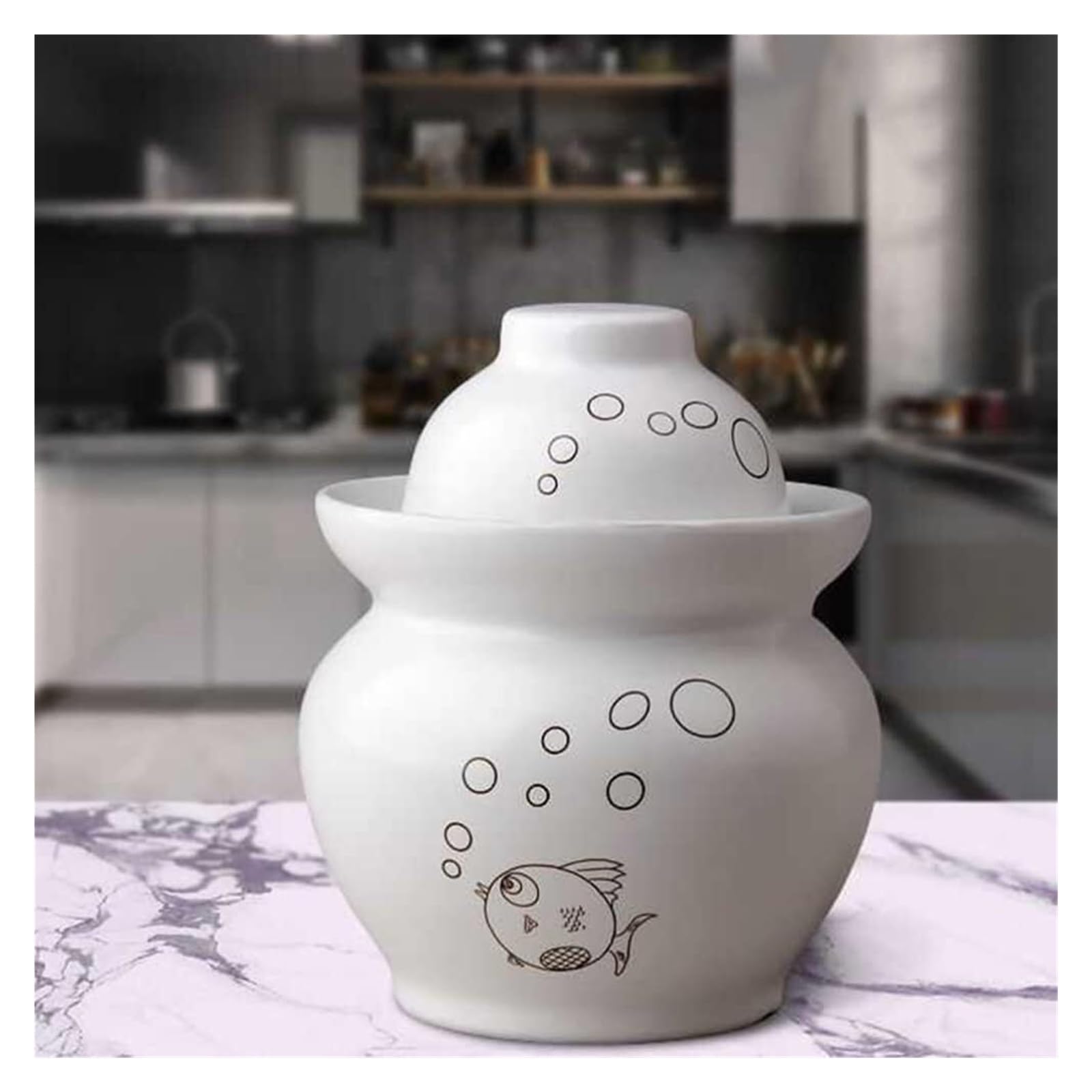 Keramisches Einmachglas, Fermentationsgefäß, Home Fermentationsglas aus Keramik mit wasserdichtem Gärdeckel – perfekt for Einlegen von Kimchi und Sauerkraut