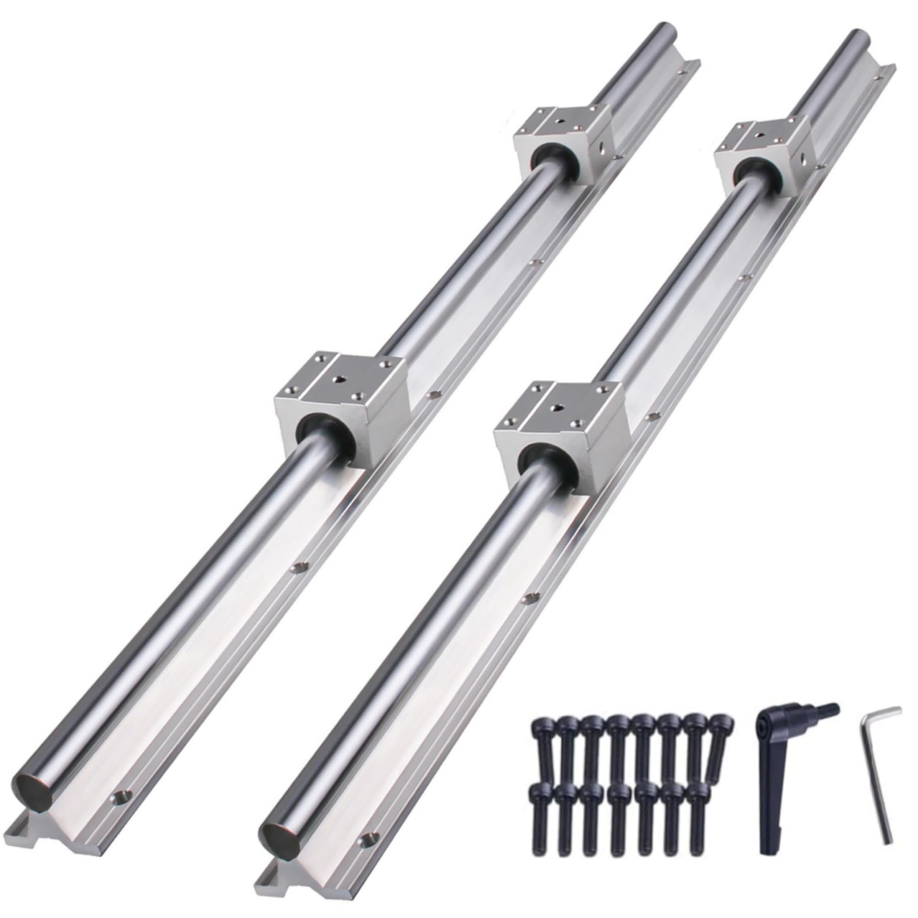 Guida lineare, 2 guide lineari, 1500 mm, set di cuscinetti lineari con 2 alberi di guida lineari + 4 blocchi blocchi di cuscinetti SBR20UU, set di guide per tornio (SBR20-1500 mm)