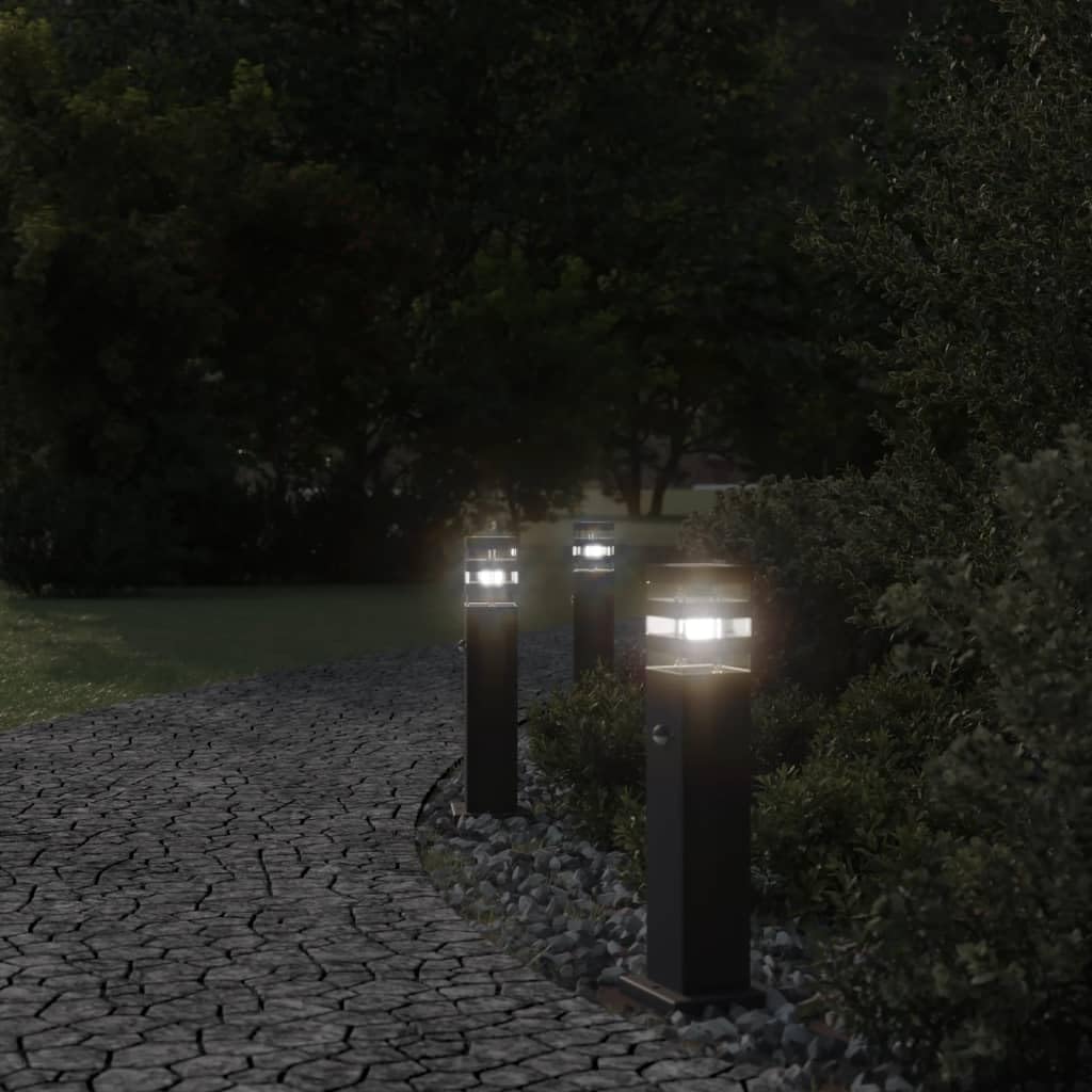 Luci per vialetti con sensore di movimento, 3 pezzi, nero, 50 cm, in alluminio pressofuso resistente alle intemperie, per giardino, terrazza, vialetto, con sensore e grado di protezione IP44